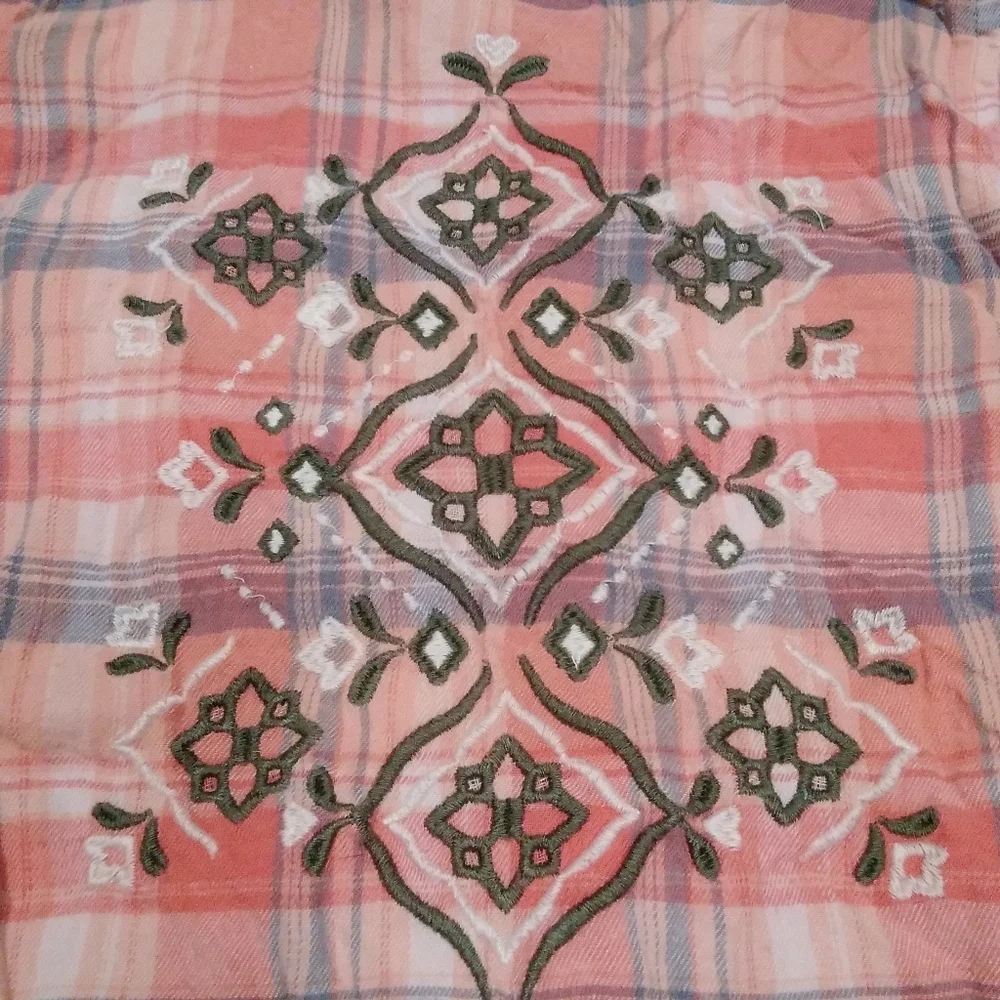 Justice Plaid Button Up Embroidered Shirt Size 8